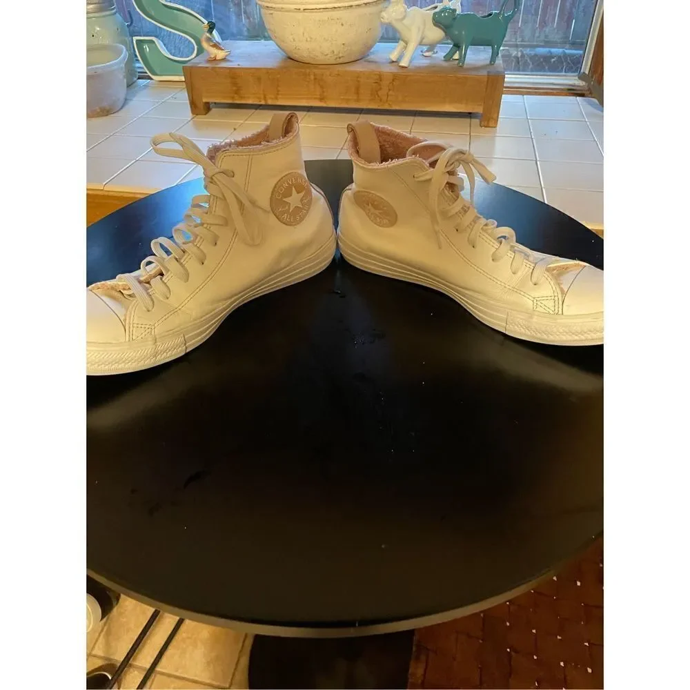 Converse White Leather High Tops (SZ 10) - Picture 3 of 6